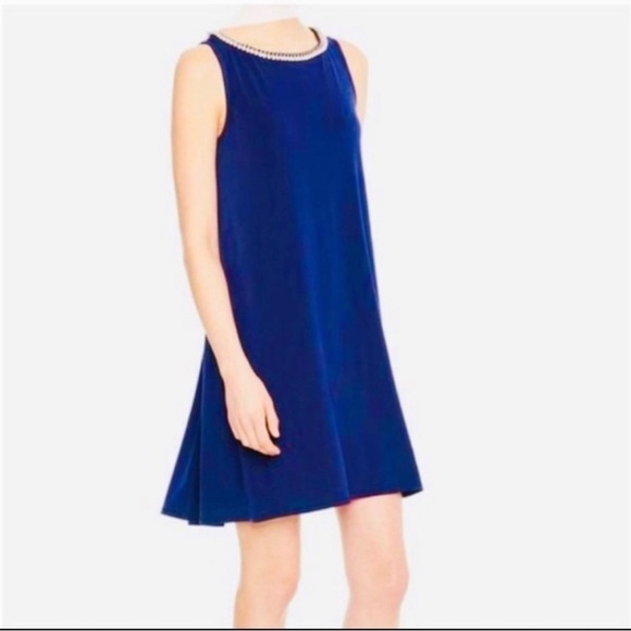 KARL Lagerfeld Pink Sleeveless Swing Trapeze Dress W/Faux Pearl & Chain Neckline - Picture 16 of 16